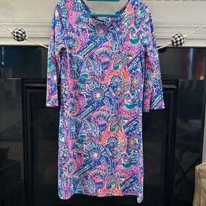 Lilly Pulitzer Pink and Blue Dress 3/4 Sleeve
